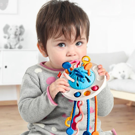 Montessori-Spielzeug für Babys: Zieh-Schnur-Sensory Toy