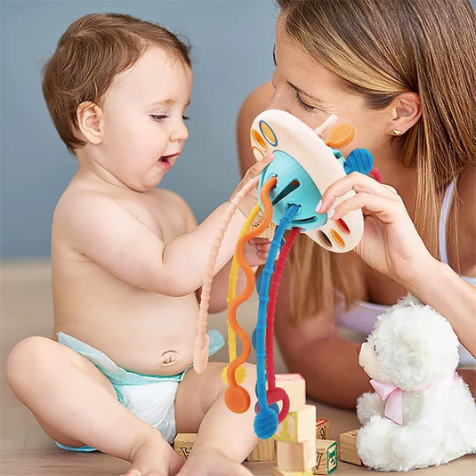 Montessori-Spielzeug für Babys: Zieh-Schnur-Sensory Toy